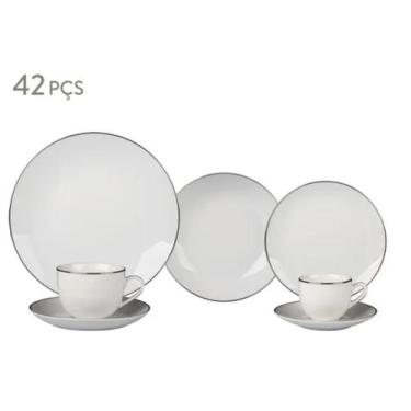Imagem de Aparelho De Jantar 42 Peças Legacy Silver Com Filete Prata Cor Branco 