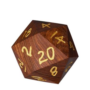 Imagem de HDdais 50mm Large D20 Dice, Red Sandalwood 20 Sided DND Dice Natural Wood D&D with Gift Case for MTG Dungeons and Dragons Role Playing Games