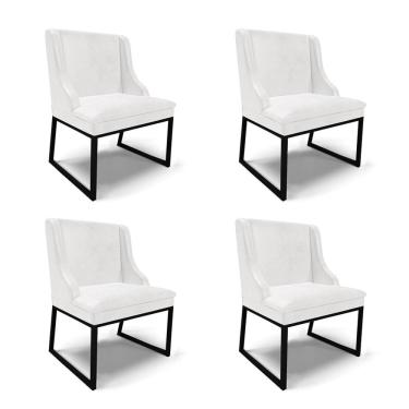Imagem de Cadeira Sala De Jantar Industrial Preto Kit 4 Liz Sint Pu D03 - D'rossi Cor Branco