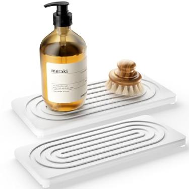 Imagem de MAGKOTA 2 peças de bandeja de pedra absorvente de água para pia, bandeja de banheiro de diatomita de secagem rápida, tapete de secagem de pedra para torneira de balcão de cozinha, organizador de