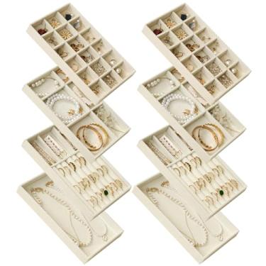 Imagem de SPAKOWN Conjunto de 8 inserções organizadoras de gaveta de joias, pequena bandeja empilhável de joias com divisórias removíveis para brincos, colares, anéis e pulseiras (bege)