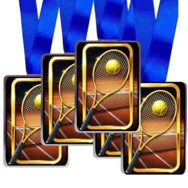 Imagem de Kit 5 Medalhas Para Tênis Premiação jogo de tennis Campeão Com Fita Azul