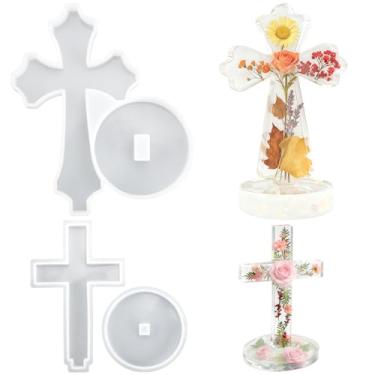 Imagem de ZLFSRQ 2 moldes cruzados de silicone com base para crucifixo para resina epóxi, grande e pequeno, molde de resina, decoração de mesa, artesanato, enfeites de Natal, artesanato, faça você mesmo, cruz