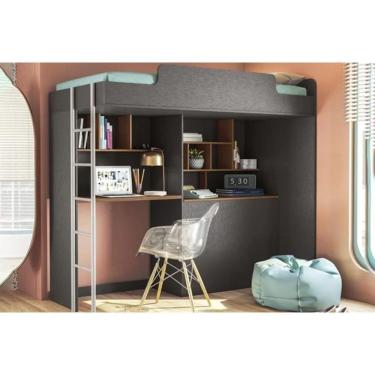 Imagem de Beliche Multifuncional Office New (cama+escrivaninha De Cpu+baú+nicho+prateleiras) Grafite-jatobá - Santos Andirá