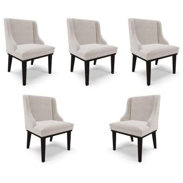 Imagem de Kit 5 Cadeiras Decorativas Sala De Jantar Base Fixa De Madeira Firenze Veludo Cinza/preto G19