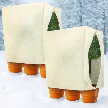 Imagem de Ribbonlic 2 peças de cobertura de plantas proteção contra congelamento 129 x 61 x 188 cm caixa de plantação de canteiro elevado proteção contra geada com zíper e cordão retangular plantas geada