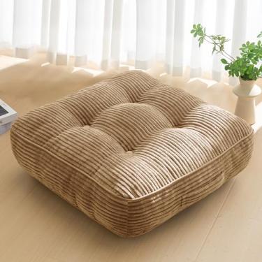 Imagem de Almofada de chão lavável de 15 cm para adultos, almofada de meditação, assento quadrado grande, capa de veludo cotelê tufado removível, para sala de estar ou ioga, 55 x 55 cm, lavável na máquina