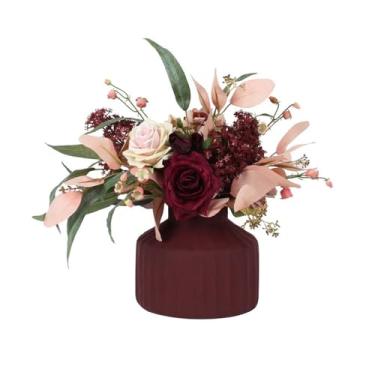 Imagem de Flores artificiais Simulação conjunto de flores rosa arranjo floral sala estar mesa central falso buquê decorativo