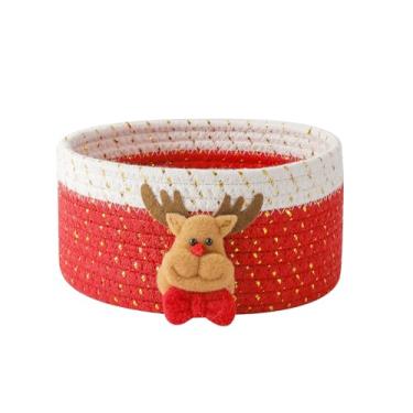 Imagem de INough Cestas de presente vermelhas vazias com design de rena 3D, cesta de Natal para presentes, organizador de brinquedos de quarto de crianças, cesta de Natal para decoração de casa, pequena