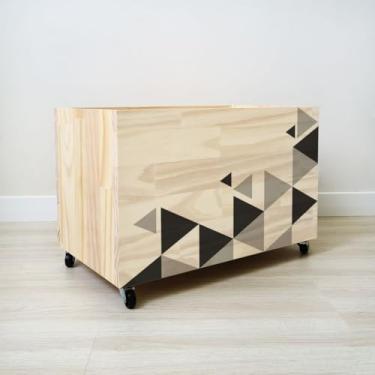 Imagem de Caixote Organizador com Rodas 30x30x50cm - Cesto Organizador de Brinquedos e Roupas - Madeira Pinus(CX019)