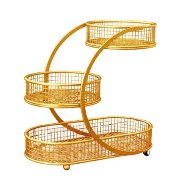 Imagem de Bothyi Cesta de Frutas com 3 Níveis, Suporte para Frutas E Legumes, Bandeja de Armazenamento para Lanches E Pães, Ideal para de Cozinha, Ouro