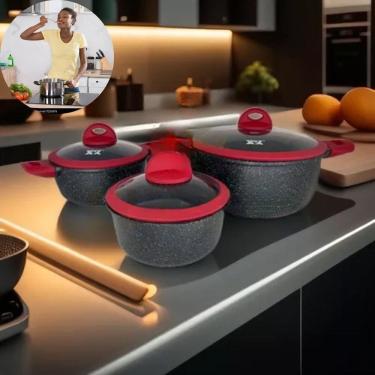 Imagem de Conjunto Panelas Cerâmica Elegante Cor Preta Vermelho