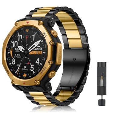 Imagem de CeiLarv Pulseira de relógio de metal para Amazfit T-Rex 3 Pro de 44 mm, pulseira de substituição de aço inoxidável lindamente polido para Amazfit T-Rex 3 Pro de 44 mm - ouro preto