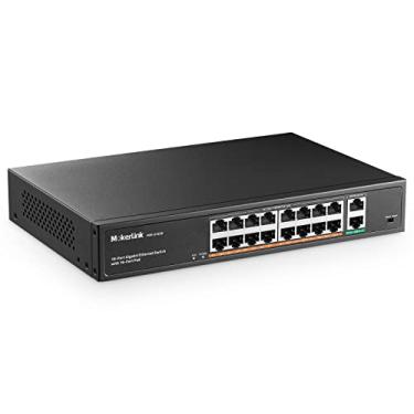 Imagem de MokerLink Interruptor PoE Gigabit de 16 portas, Uplink de 2 Gigabit, IEEE802.3af/at, switch Ethernet não gerenciado Plug and Play em rack