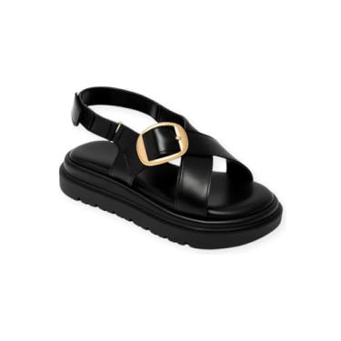 Imagem de Sandália Papete Feminina Flatform Fivela Dourada Confortável Estilosa (PRETO, BR, Adulto, Numérico, 34)