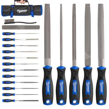 Imagem de Pacmann Conjunto de limas de metal com 32 peças, lixas de agulha de aço diamante, lima de madeira, lixa de riffler de 4 vias, lixas, escova de arame com bolsa de ferramentas para metal, madeira