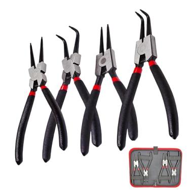 Imagem de Winyxleng Conjunto de alicates de anel de pressão de 18 cm, 4 peças, alicate de anel interno/externo com garras retas + dobradas, alicate de grampo C resistente e ferramenta de remoção de clipe C para