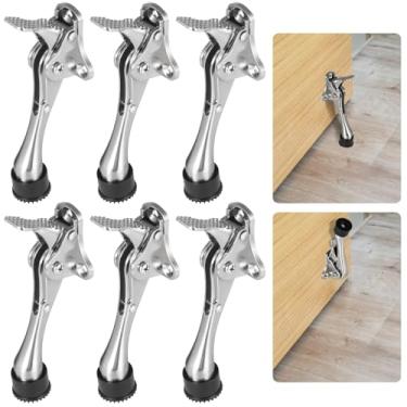 Imagem de 6 batentes de porta ativados por pé, liga de zinco resistente com ponta antiderrapante, suporte acionado por mola para pisos de madeira e azulejos