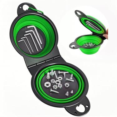 Imagem de Conjunto de bandejas de peças magnéticas dobráveis, nova versão atualizada, tigelas duplas de silicone redondas integradas de 13 cm, organizador de porcas e parafusos multiuso, gancho bônus para