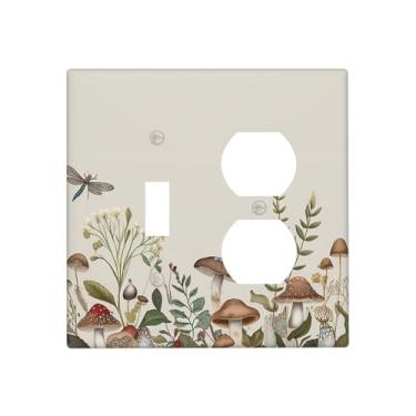 Imagem de JDAKHD Folhas de cogumelo vintage dos anos 70, capas de tomada decorativas, 2 gangues, comutador/duplex, placa de parede elétrica, interruptor de luz, tomada elétrica, banheiro, quarto, cozinha