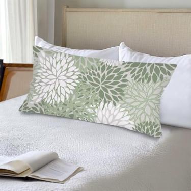 Imagem de Capas de almofada lombar verde sálvia 50 x 1011 cm, capa de almofada floral floral para cama, fronha tamanho king size com fecho de envelope, capa de almofada decorativa de dália de fazenda para sofá