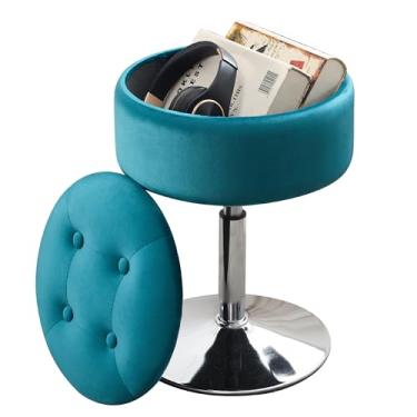 Imagem de Xenothos Cadeira giratória otomana com armazenamento para sala de maquiagem, cadeira de penteadeira, altura ajustável, veludo, azul-petróleo