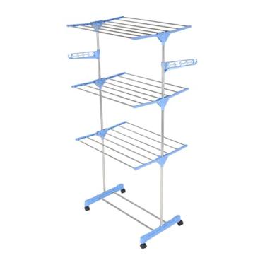 Imagem de Varal 3 Andares Roupa Aço 4 Rodas Dobrável Reforçado Azul