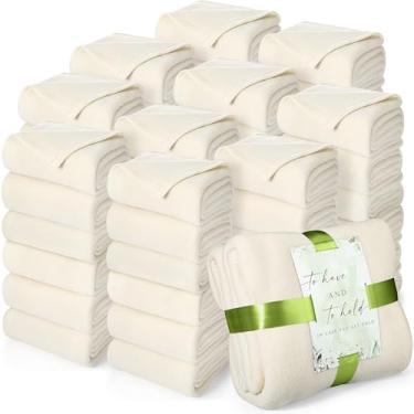 Imagem de Buryeah Cobertor de flanela de casamento certificado Oeko-Tex a granel 127 x 152 cm cobertor de lã macia com fita de cartões de agradecimento para convidados festa do pijama spa lembranças presentes