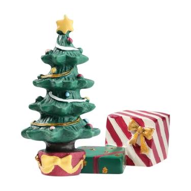 Imagem de Amosfun Mini caixa de presente de árvore de Natal, estatuetas de resina, decoração de paisagem de Natal, enfeite de aquário