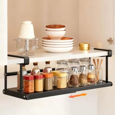Imagem de JAXYOOM Organizador de cesta de prateleira suspensa, 1 pacote, armazenamento expansível sob prateleira, prateleira ajustável resistente de 11 kg com clipes grossos para cozinha, despensa, lavanderia
