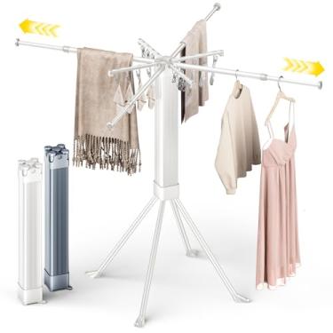 Imagem de BIREN Escorredor de roupas estendido dobrável com 16 clipes rack de roupas dobrável para economizar espaço para pendurar roupas, interior, acampamento, varanda, exterior