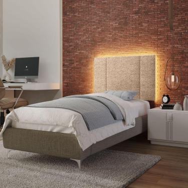 Imagem de Cabeceira Estofada Cama Box Solteiro Com Led Splend 90 Cm Buclé Bege