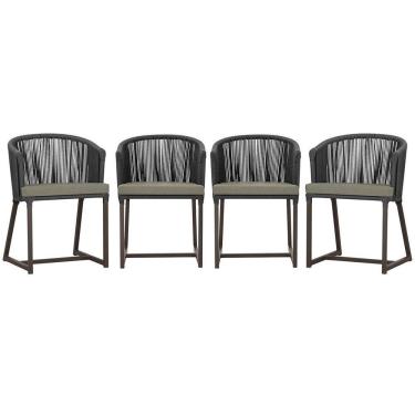 Imagem de 4 Cadeiras De Jantar Noronha Marrom Corda Náutica E8 Trama Preto