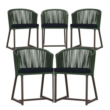 Imagem de 5 Cadeiras De Jantar Noronha Marrom Corda Náutica E12 Trama Verde