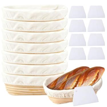 Imagem de Tdfronien 8 conjuntos de cestas à prova de pão, cesta à prova de pão Banneton a granel com forros de pano e raspadores de massa, cesta natural de vime Banneton para padeiros (25 cm)