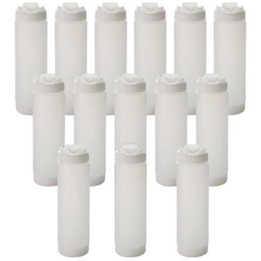 Imagem de Recipientes de plástico para condimentos pacote com 14, bocal duplo, garrafas de 473 ml, espremer e dispensadores de molho para salada à prova de vazamento, tampas pretas torcidas com para garrafas