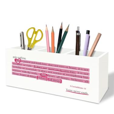 Imagem de TFKFJLF Porta-lápis de madeira cristão inspirador, presentes cristãos motivacionais para mulheres, versículo bíblico, religioso, suporte de caneta de madeira, organizador para casa, dormitório
