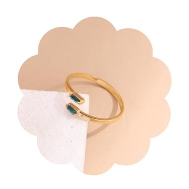 Imagem de Luxuoso anel de pedra do mês de nascimento ajustável sem manchas para mulheres com design banhado a ouro 14K com pedra de zircônia cúbica cintilante personalizada, presente de noivado à prova d'água