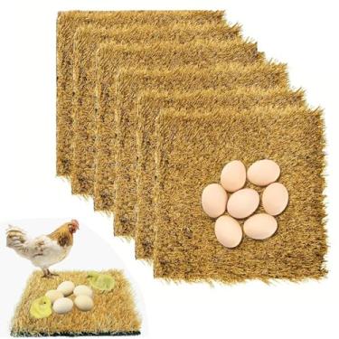 Imagem de Almofadas de nidificação de frango, pacote com 6, almofadas de nidificação de grama artificial laváveis de 30,5 x 30,5 cm para galinheiro, tapetes duráveis e reutilizáveis para cama de galinheiro