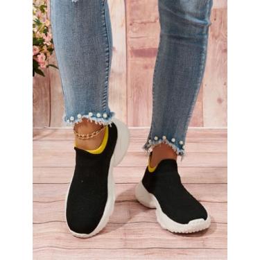 Imagem de Tênis de corrida feminino, sem cadarço, leve, respirável, confortável, antiderrapante, tênis de corrida, Preto, branco, 35