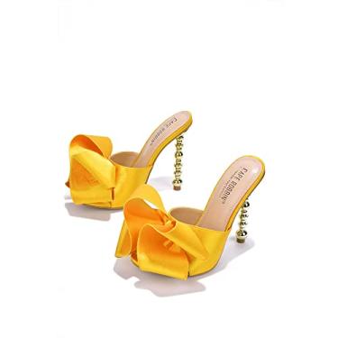 Imagem de Cape Robbin Salto alto sexy salsa roxo bico aberto salto escultural mule oval, Amarelo, 41