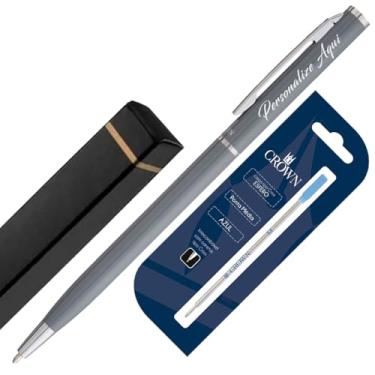 Imagem de Kit Caneta Personalizada Crown Hawai Original + Carga CA12009A | Caneta Pequena e Leve | Presente Elegante (Cinza)