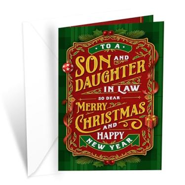 Imagem de Prime Greetings Cartão de Natal Son and Daughter in Law, Made in America, cartolina grossa com envelope premium embalado em um envelope de apresentação reutilizável, ecológico, 12,7 cm x 19,7 cm