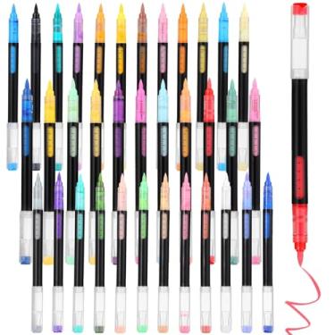 Imagem de OMISTAR Canetas de tinta acrílica de 36 cores, marcadores de ponta de pincel macio - Canetas de coloração de secagem rápida sem odor para artesanato DIY, ideais para tela, pedra, papel, vidro e tecido