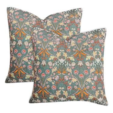 Imagem de Sanracie Capas de almofada de algodão Euro (66 cm x 66 cm), fronhas acolchoadas com padrão bordado, extramacias, respiráveis, com fecho de zíper, 2 peças