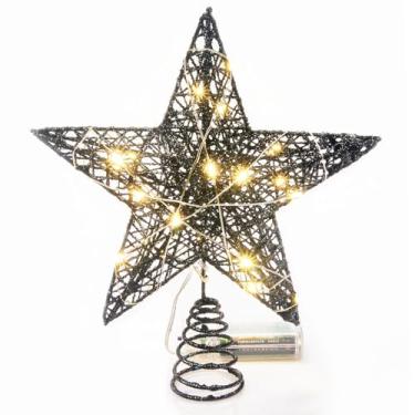 Imagem de Emopeak Topo de árvore de Natal com 20 LEDs, 20 x 25 cm, preto, arte de ferro, estrela, árvore, dois modos (manter a luz ligada/flash), preto