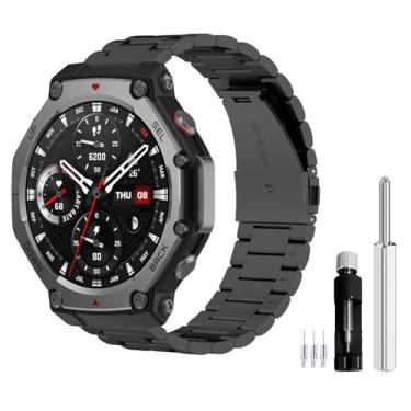 Imagem de NOUKAJU Pulseira para Amazfit T-Rex 3, pulseira de metal ajustável de aço inoxidável, pulseira de substituição esportiva, pulseiras de substituição de relógio inteligente para T-Rex 3 com ferramenta