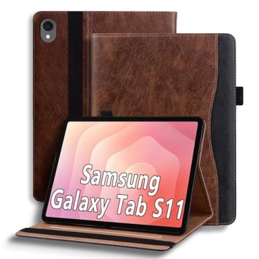 Imagem de TIPOYOROOS Capa para Samsung Galaxy Tab S11 2025 11 polegadas (SM-X736B/SM-X730) Smart Cover com bolso e porta-lápis, couro PU empresarial com compartimento para cartão, marrom