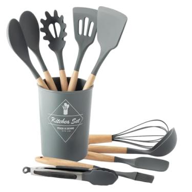 Imagem de Kit Utensílios de Cozinha 12 Peças em Silicone e Inox – Resistentes ao Calor, Antiaderentes e com Cabo Ergonômico