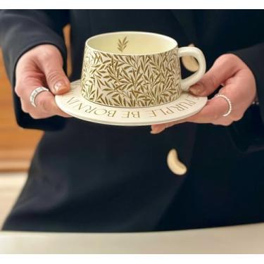 Imagem de mingpei Caneca de café com padrões florais retrô, xícara de chá, 293 g para café com leite, cappuccino, americano